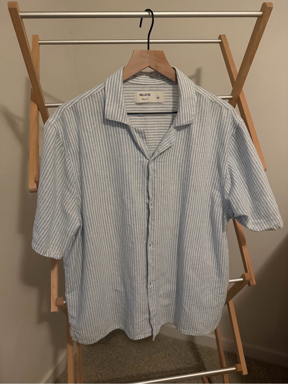 Hollister Light Blue Striped Short Sleeve Shirt
